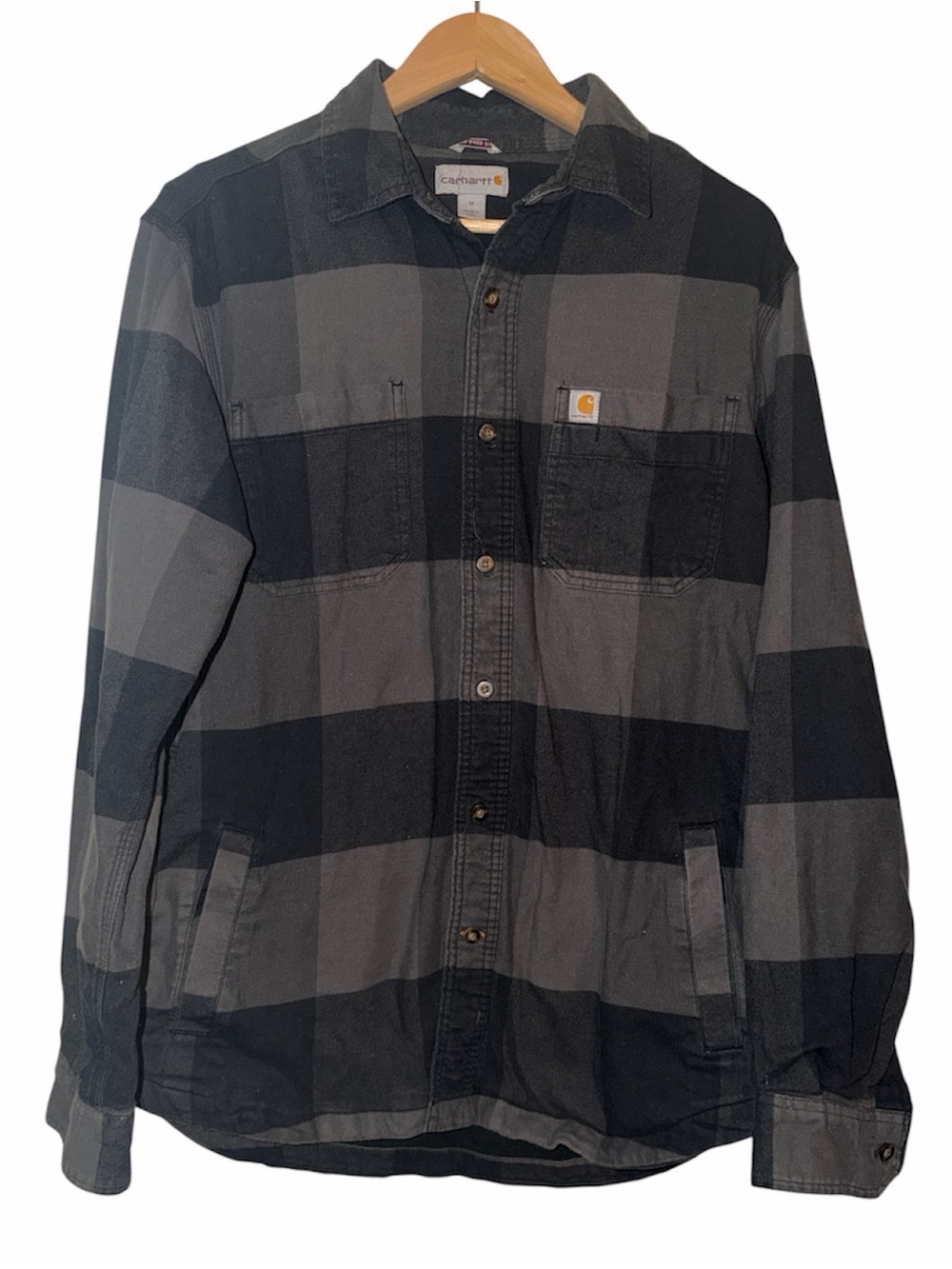 Carhartt Rugged Flex Fleece Lined Shirt Jacket Men’s Medium Black & Gray Plaid
